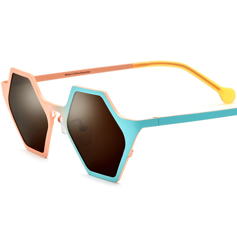 Colourful Titanium Polygon Polarised Sunglasses Vintage - Pink Cyan - MCROONS