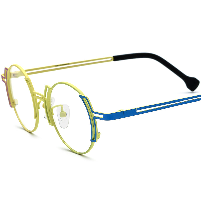 Two-Tone Titanium Round Optical Glasses Frame - Yellow Blue - MCROONS