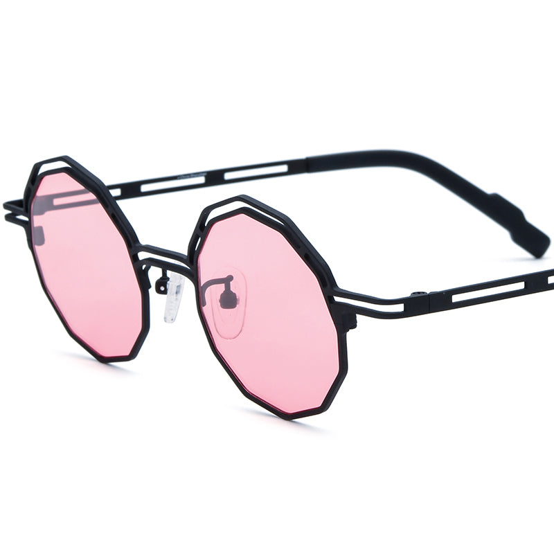 Print Titanium Polygon Sunglasses - Black - MCROONS