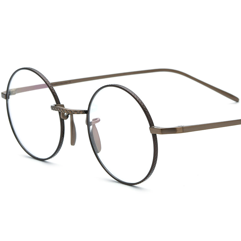 Designer Titanium Round Optical Glasses - Brown - MCROONS