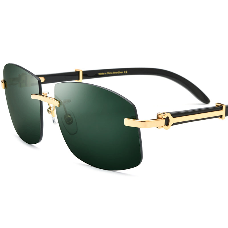 Gold-Tone Buffalo Horn Rimless Square Sunglasses - MCROONS - Dark Green