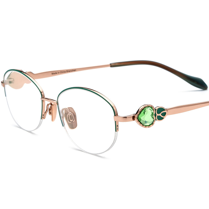 Titanium Square Optical Glasses Frame Diamond Trim Luxury - MCROONS - Gold Green