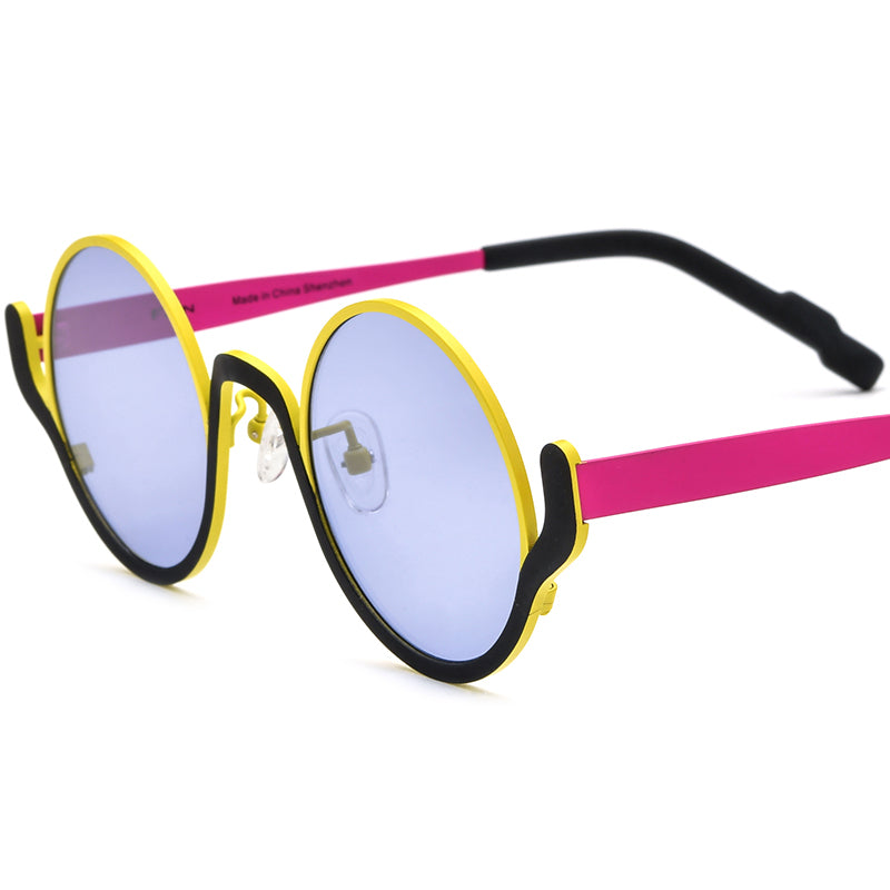 Colourful Titanium Round Polarised Sunglasses Vintage - Yellow Black Frame Purple Lens - MCROONS