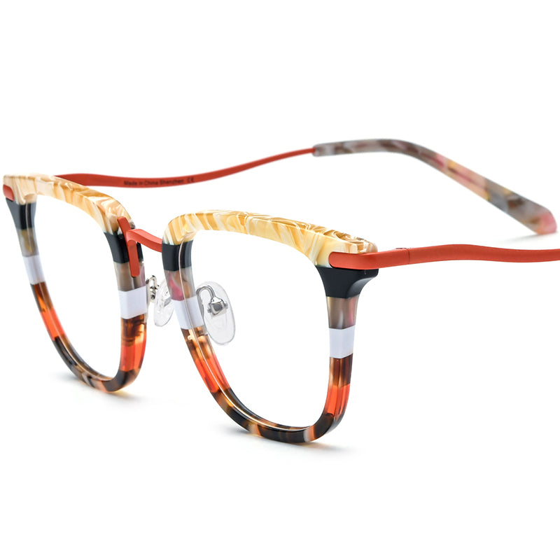 Vintage Acetate Titanium Square Optical Glasses - Orange - MCROONS