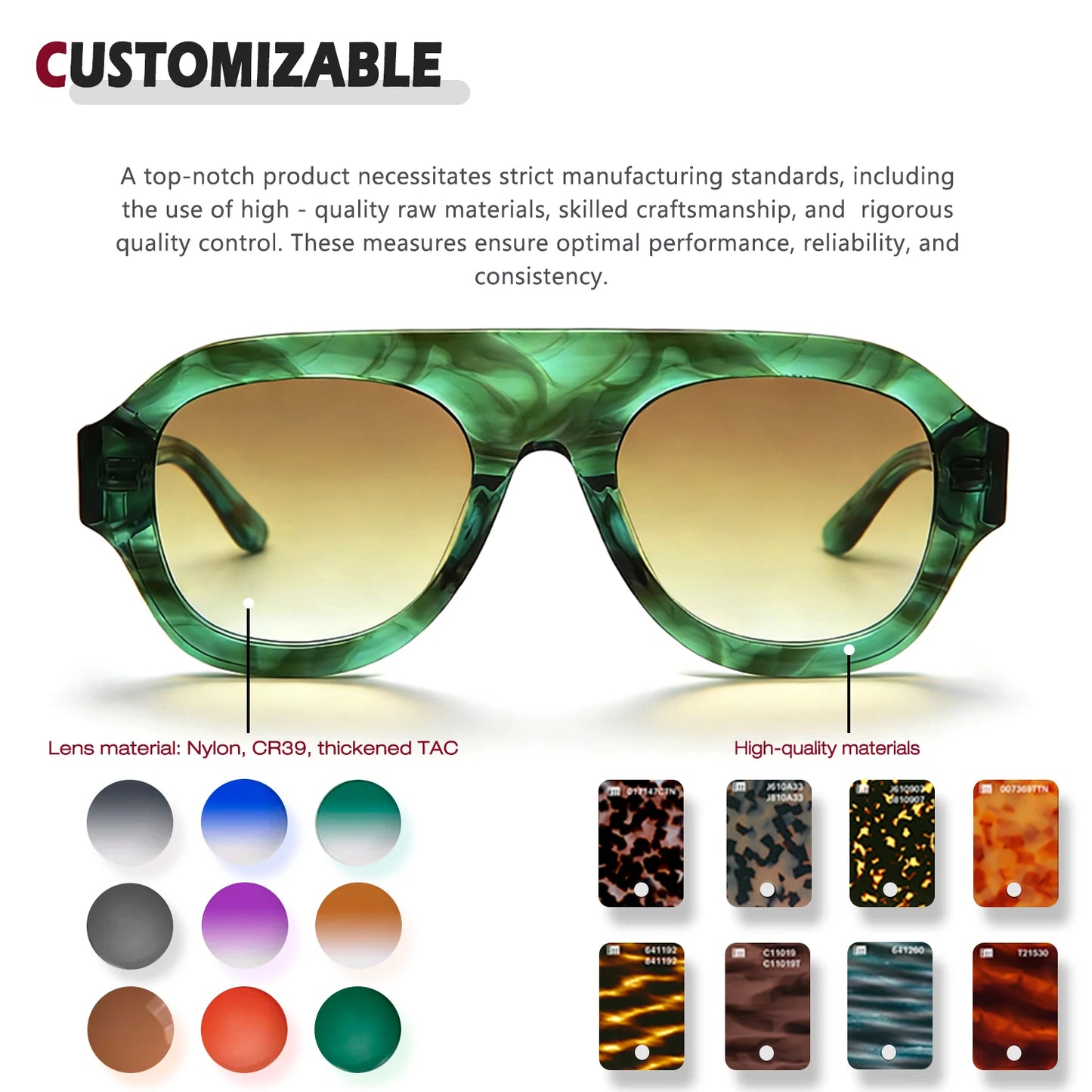 MCROONS Gafas de sol clásicas cuadradas de acetato, lentes CR39, unisex