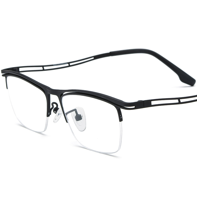 Designer Titanium Half-Rim Square Optical Glasses - Black - MCROONS
