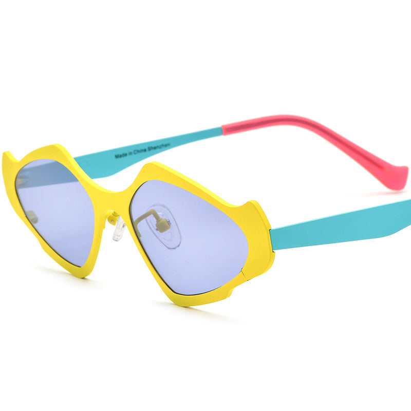 Colourful Titanium Cat Eye Polarised Sunglasses Lightweight - Yellow Blue - MCROONS