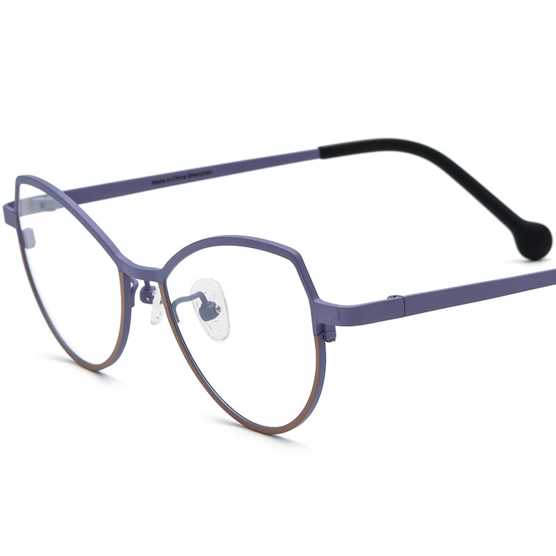 Colourful Titanium Cat Eye Optical Glasses Frame - Blue Brown - MCROONS