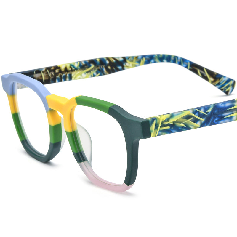 Retro Multicolour Square Matte Acetate Optical Glasses Frame - Matte Blue Green - MCROONS
