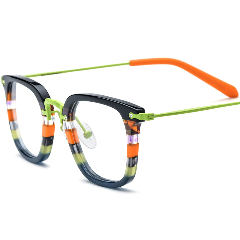 Retro Acetate Titanium Square Glasses - Gray - MCROONS