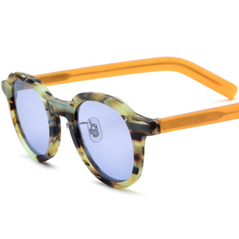 Vintage Oval Matte Acetate Polarized Sunglasses UV400 - Green Purple Lens - MCROONS