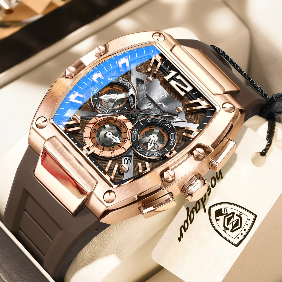 Poedagar 9051 Men's Luxury Chronograph Quartz Watch – Silicone Strap, Waterproof, Luminous, Date