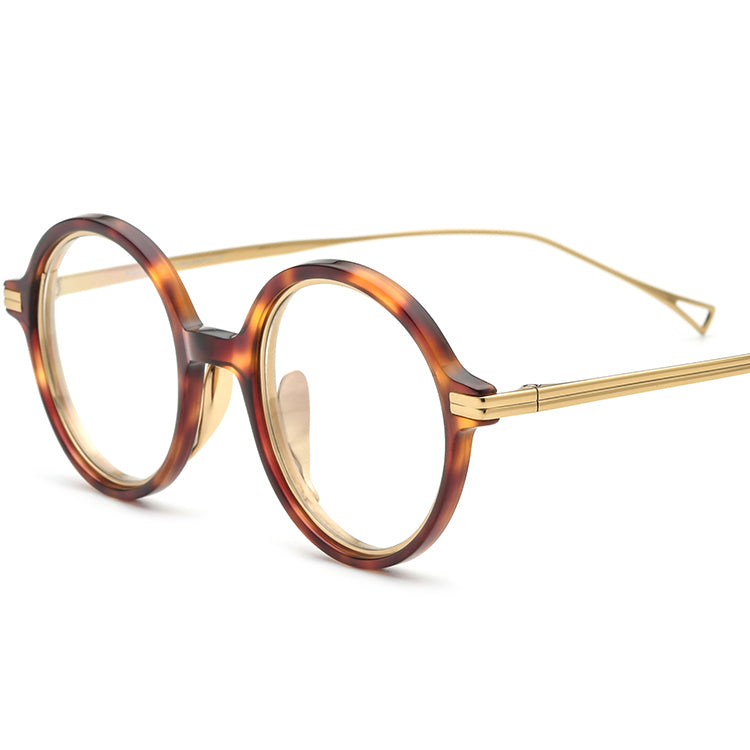 Ridged Temple Round Acetate Glasses Frame - Multi - MCROONS