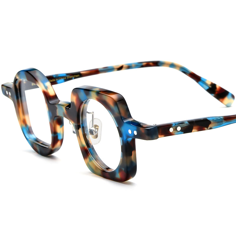 Designer Square Acetate Optical Glasses Frame - Blue Leopard - MCROONS