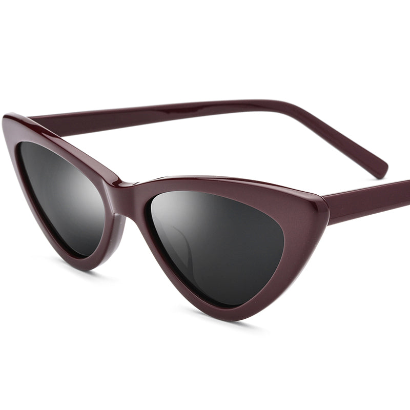 Cat Eye Acetate Polarized Sunglasses UV400 - Wine Red Gray Lens - MCROONS