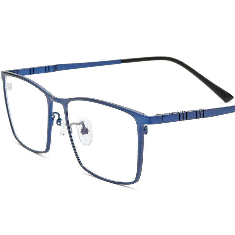 Sleek Titanium Square Half-Rim Optical Glasses Frame - Blue - MCROONS