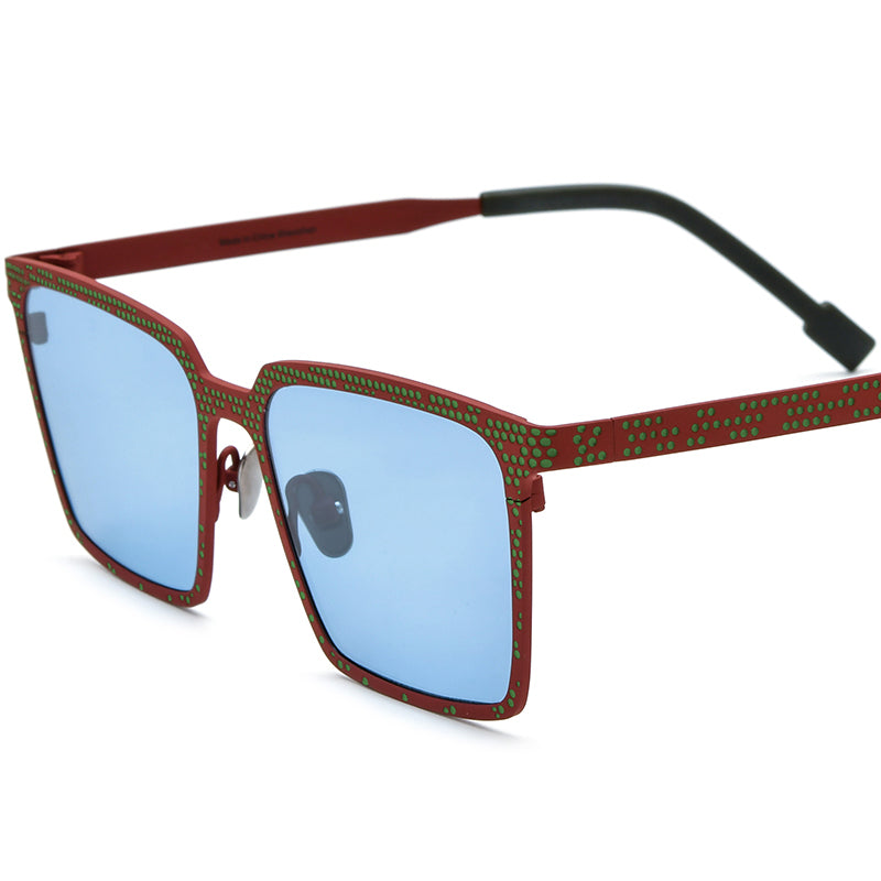 Colourful Titanium Textured Square Polarised Sunglasses - Red Green - MCROONS