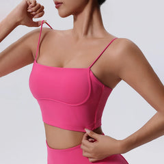 Wholesale Women's Spring and Summer Nude Contrast Color Suspender Sports Lingerie Women's Shockproof Gathering Fitness Yoga Bra