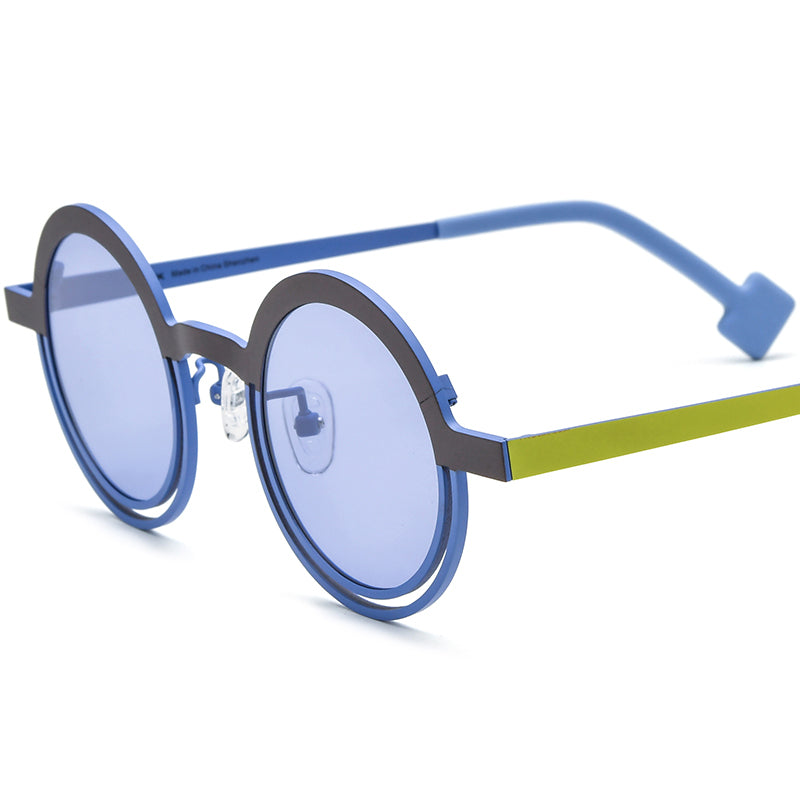 Colourful Titanium Round Halo Polarised Sunglasses - Brown Blue - MCROONS