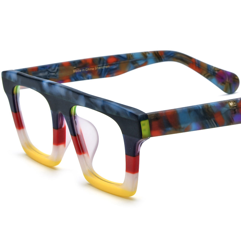 Matte Acetate Square Optical Glasses Frame Retro - Blue Flower - MCROONS