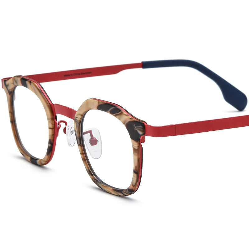 Acetate Titanium Square Optical Glasses Frame - Red - MCROONS