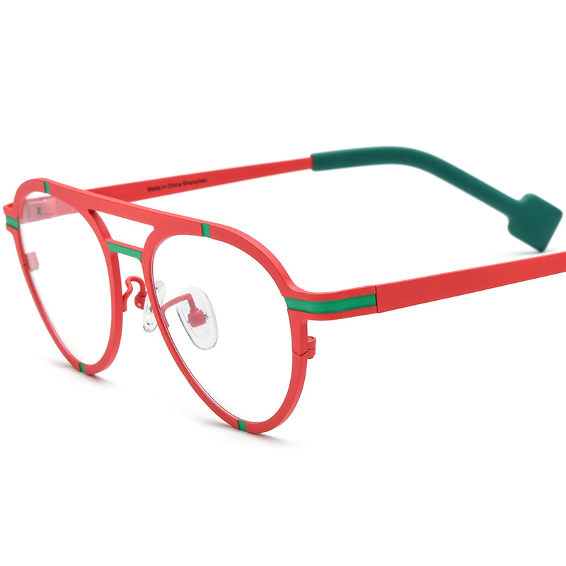 Colourful Titanium Pilot Optical Glasses - Matte Green Red - MCROONS