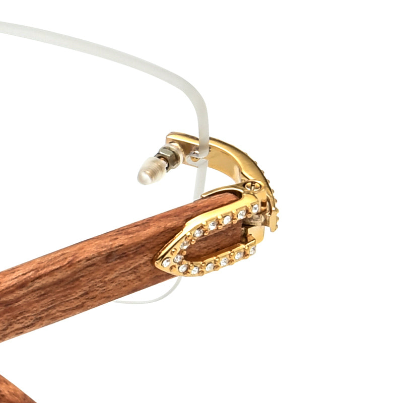 Crystal-Set Square Wood Optical Glasses Frame - MCROONS - Hinge Detail
