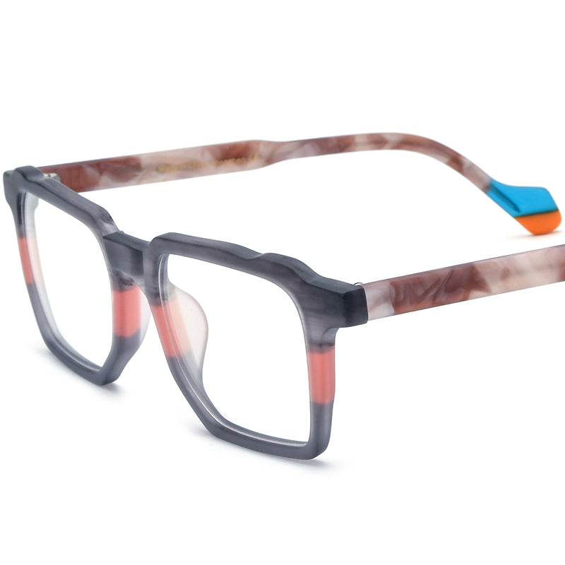 Retro Multicolour Square Matte Acetate Optical Glasses Frame - Matte Gray - MCROONS