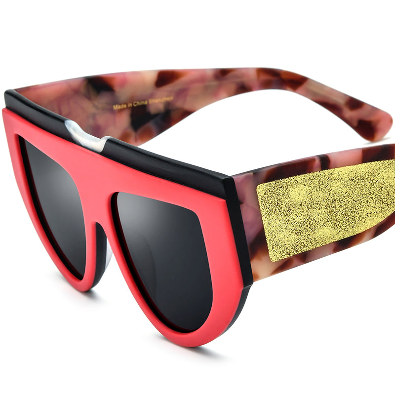 Matte Acetate Cat Eye Sunglasses Oversized Retro - Red Black Gray Lens - MCROONS
