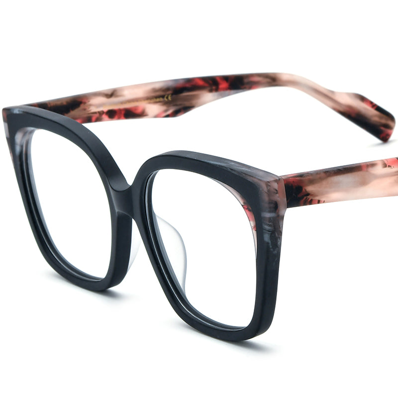 Retro Oversized Cat Eye Matte Acetate Optical Glasses Frame - Matte Black - MCROONS
