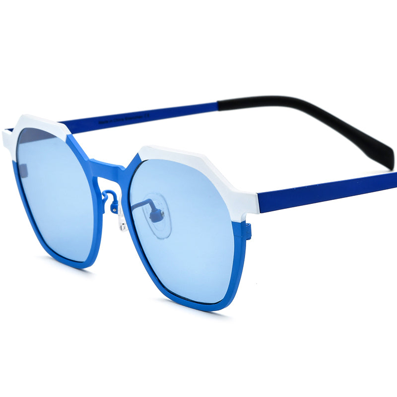 Colourful Titanium Polygon Polarised Sunglasses Retro - White Blue - MCROONS