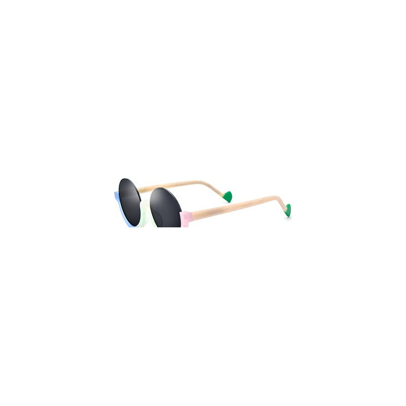 Retro Round Semi-Rimless Acetate Sunglasses - Blue Pink Gray Lens - MCROONS