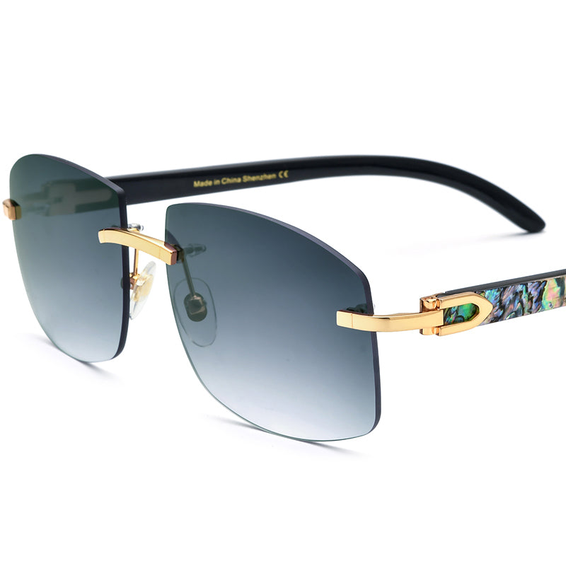 Rimless Square Sunglasses with Horn and Shell Temple - Grey - MCROONS