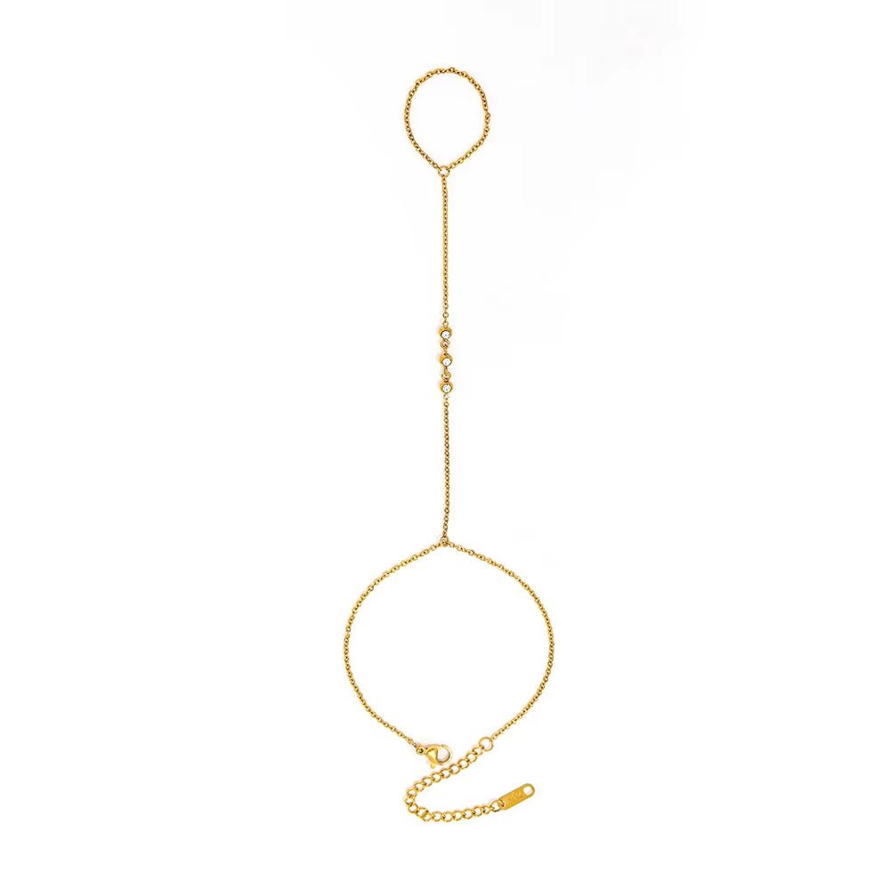 High - End 3 Stones Stainless Steel Hand Chain Tassel Bracelet Ring Dainty Zirconia Fashion Style Jewelry for Women - MCROONS.COM