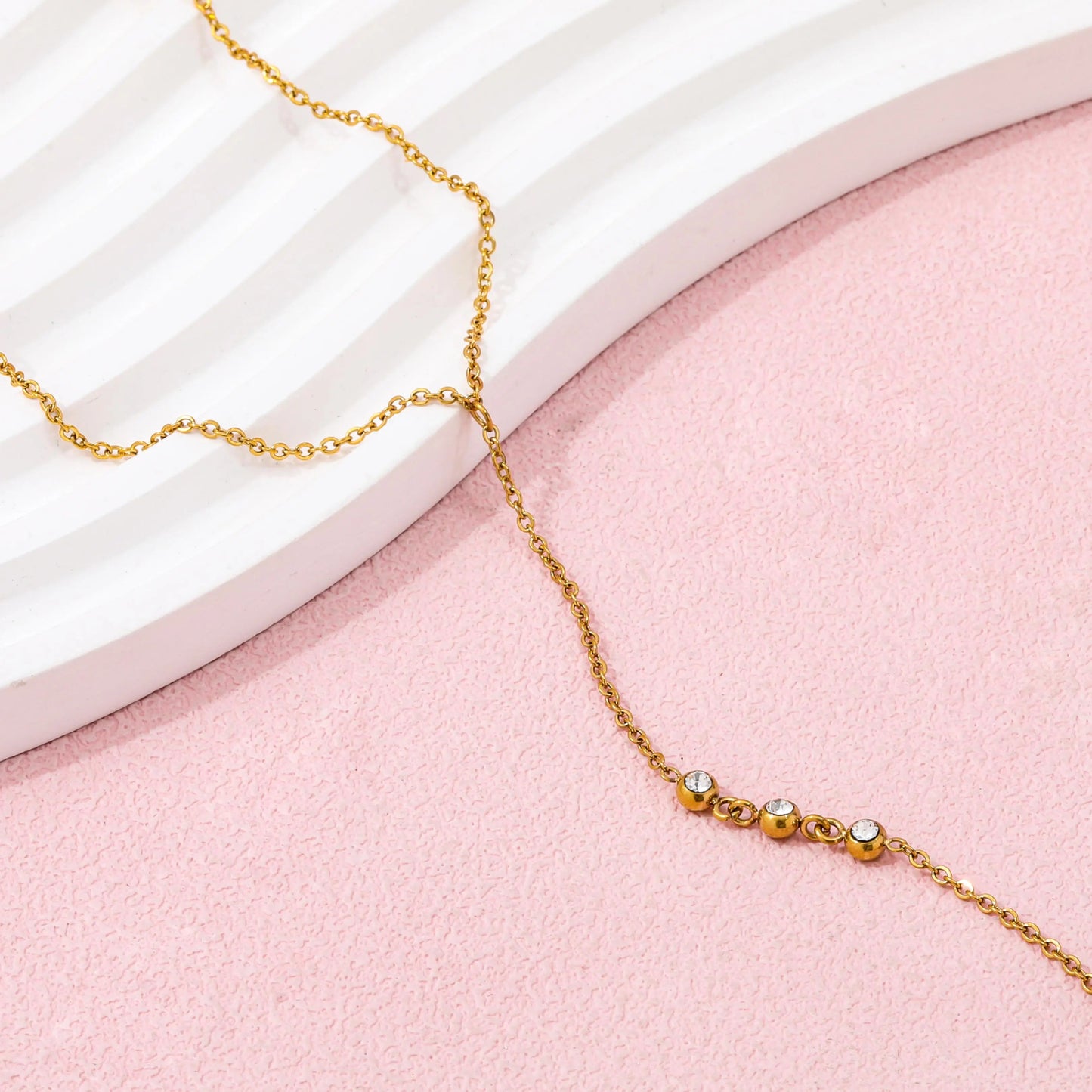 High - End 3 Stones Stainless Steel Hand Chain Tassel Bracelet Ring Dainty Zirconia Fashion Style Jewelry for Women - MCROONS.COM