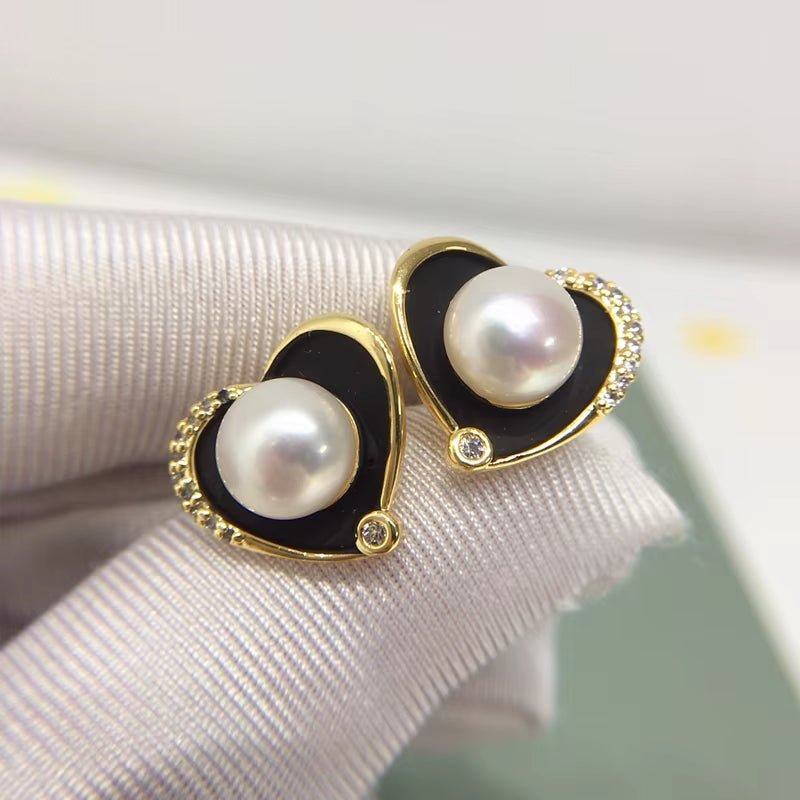 High Quality Black Heart Real Freshwater Pearl Earrings Silver Ear Needle Woman Gift - MCROONS.COM
