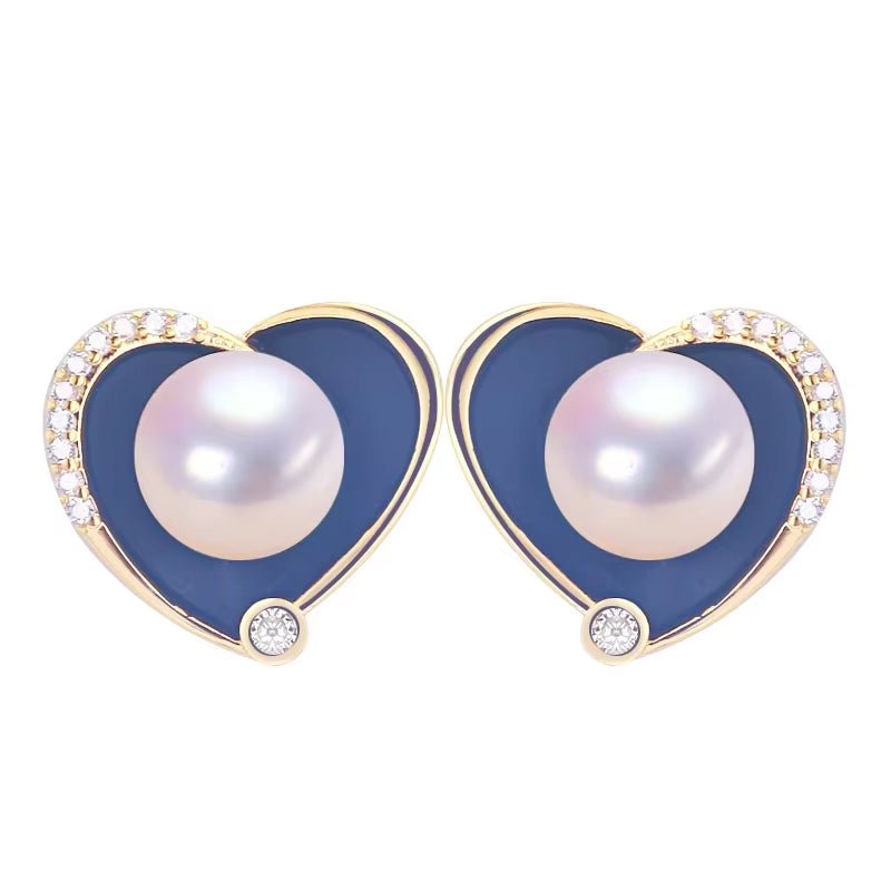 High Quality Black Heart Real Freshwater Pearl Earrings Silver Ear Needle Woman Gift - MCROONS.COM