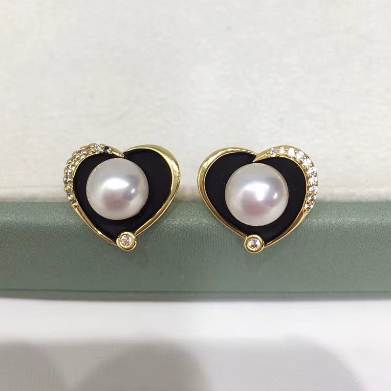 High Quality Black Heart Real Freshwater Pearl Earrings Silver Ear Needle Woman Gift - MCROONS.COM