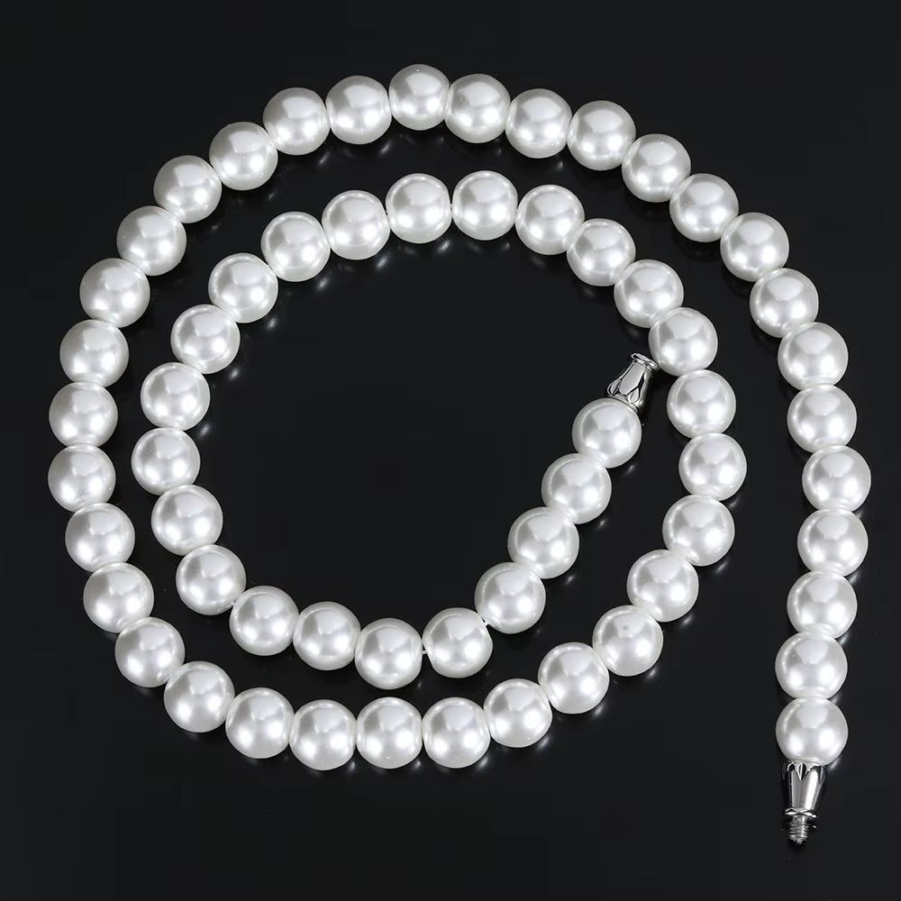 Hip Hop 6/8/10/12Mm Glass Pearl Bead White Pearls for Jewellery Making round Pearl Choker Necklace for Women - MCROONS.COM