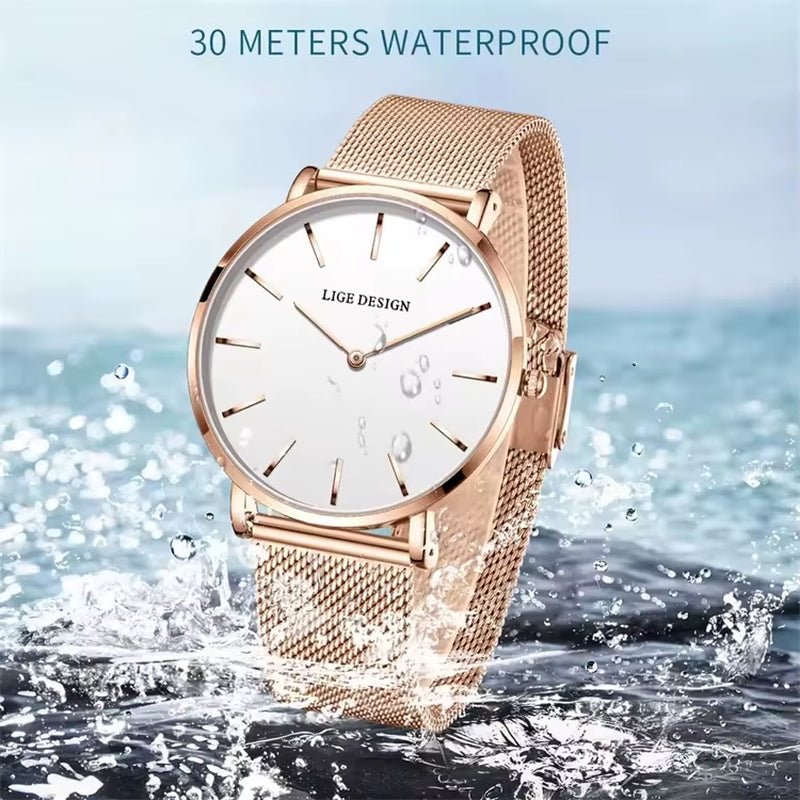 LIGE 89191 Elegant Women Watches Fashion Simple Ladies Quartz Clock Lady Wristwatch Waterproof Ultra - Thin Watch Relogio Feminino - MCROONS.COM