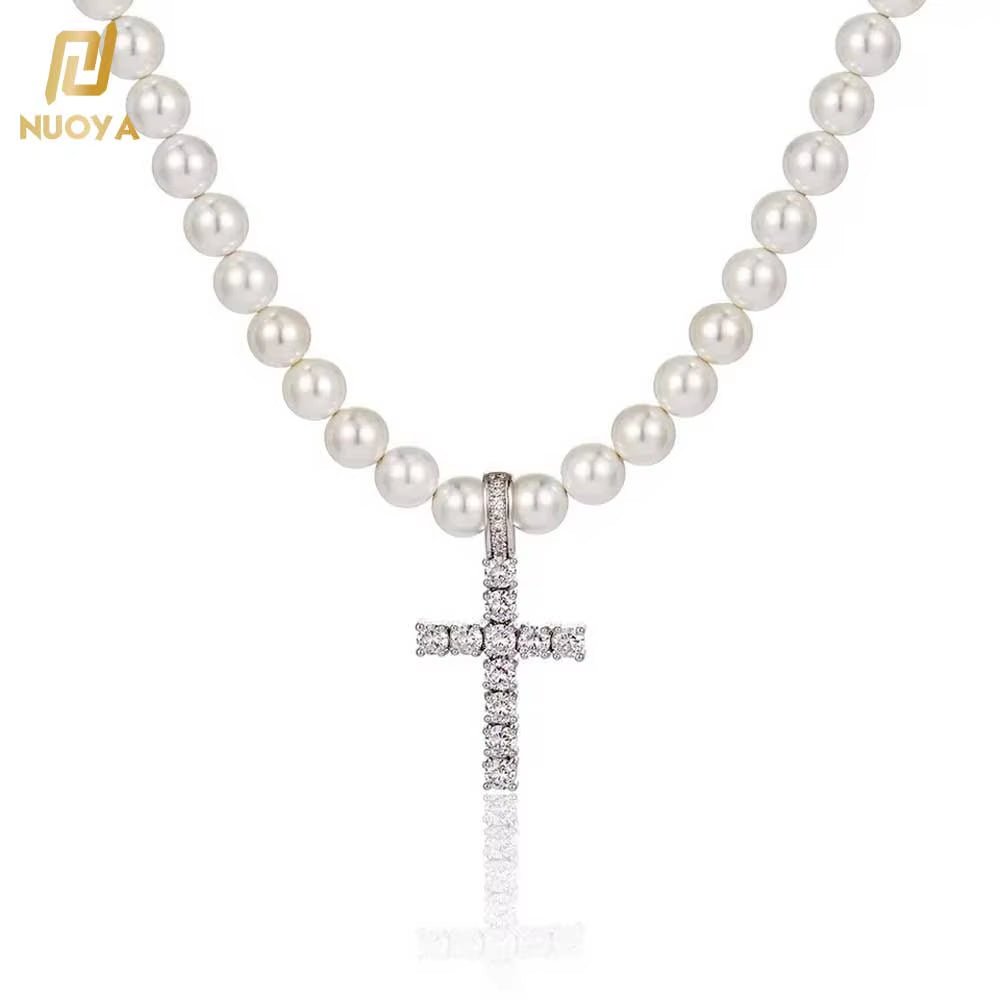 NUOYA Jewelry Wholesale Pearl Necklace with CZ Stone Cross Pendant Women Pearl Choker - MCROONS.COM
