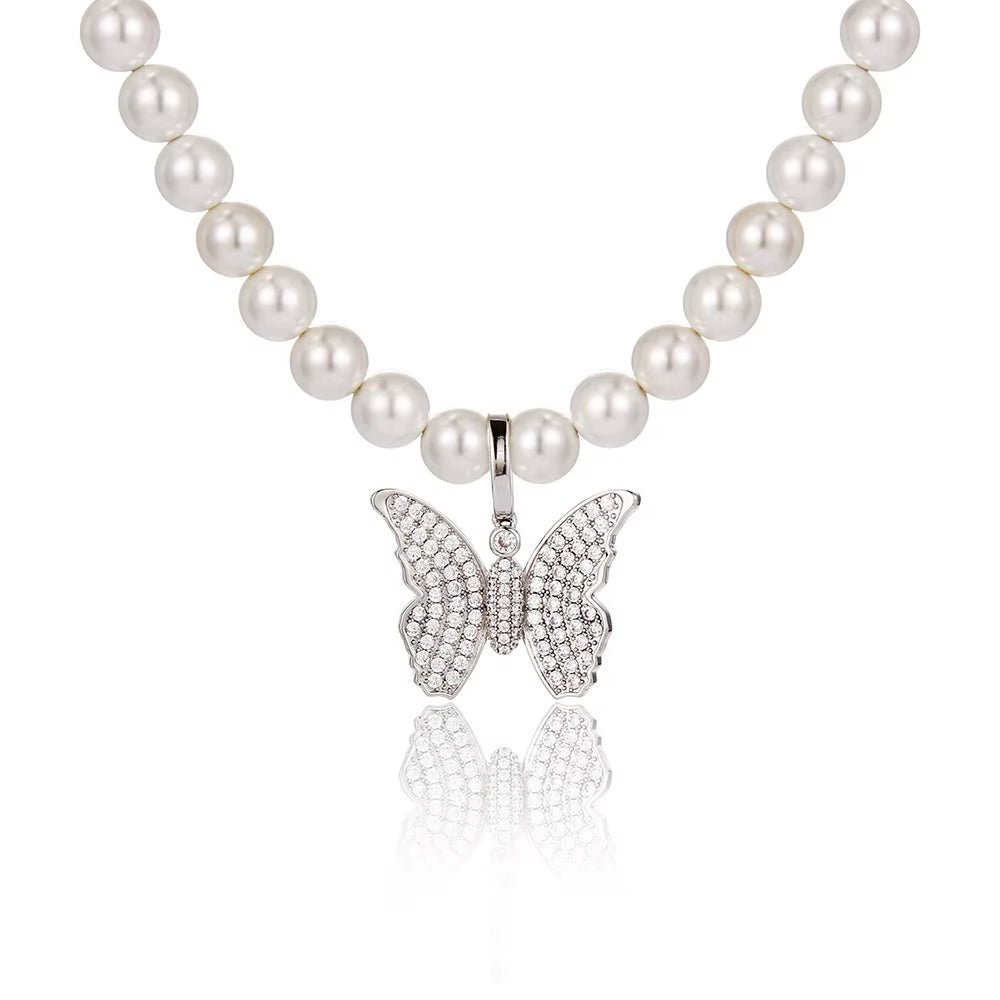 NUOYA Jewelry Wholesale Pearl Necklace with CZ Stone Cross Pendant Women Pearl Choker - MCROONS.COM