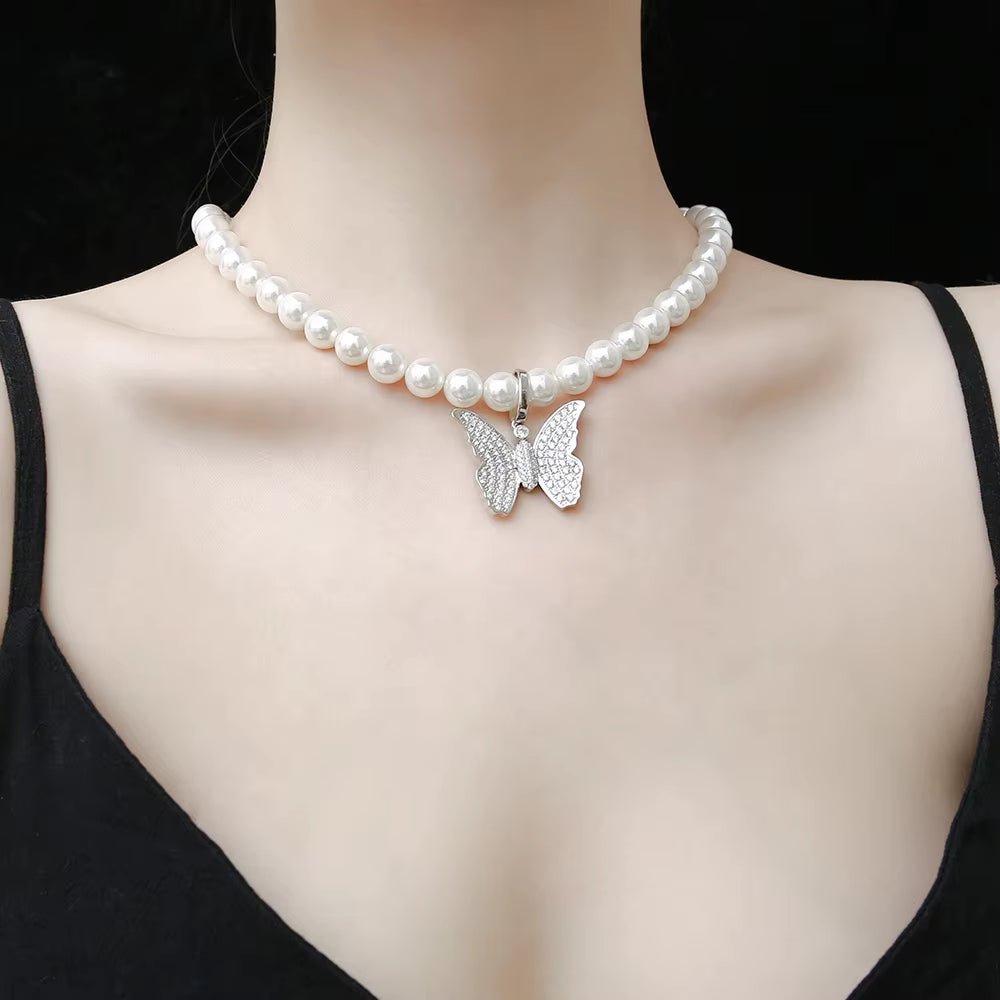 NUOYA Jewelry Wholesale Pearl Necklace with CZ Stone Cross Pendant Women Pearl Choker - MCROONS.COM