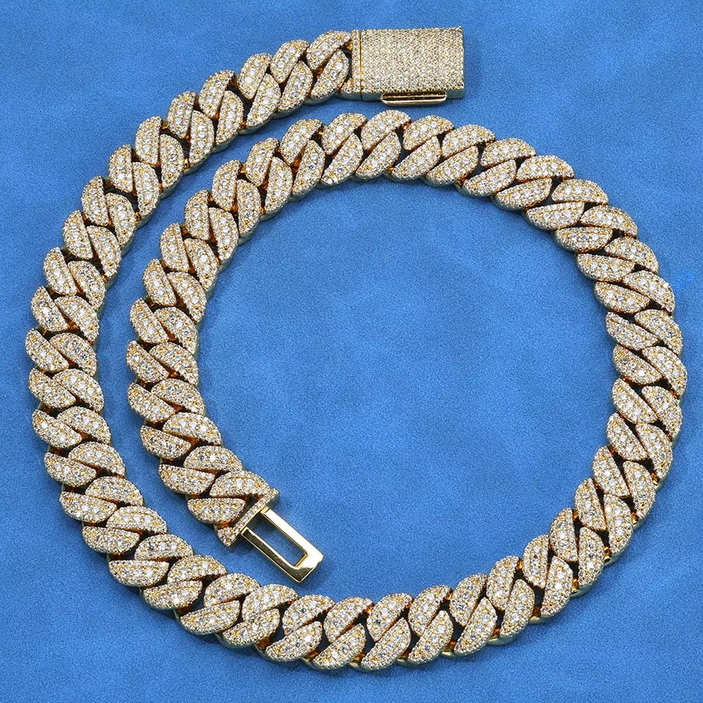 Silver Plated VVS Moissanite 14Mm Miami Cuban Link Necklace Iced Out Luxury Hip Hop Fine Jewelry - MCROONS.COM