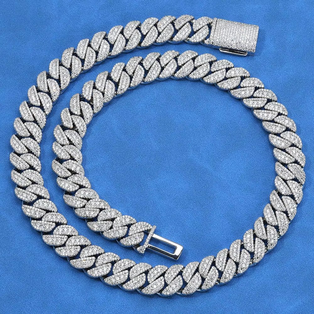 Silver Plated VVS Moissanite 14Mm Miami Cuban Link Necklace Iced Out Luxury Hip Hop Fine Jewelry - MCROONS.COM