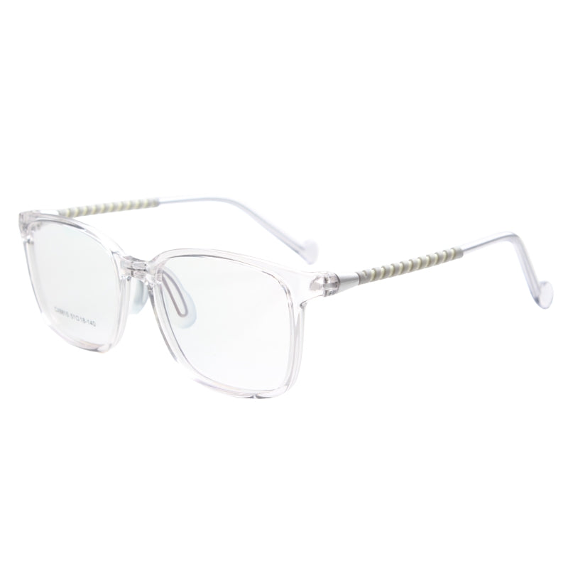 MCROONS Kids Clear Geometric Glasses — Light Green Temple Nylon Frames | Boys and Girls | Pink, Black, Clear, Navy and Light Blue