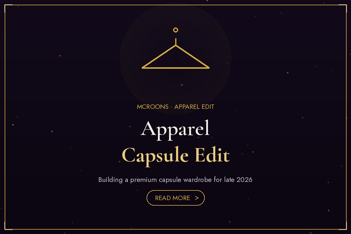 Apparel blog banner - flat gold illustration full-bleed on dark background with hanger icon