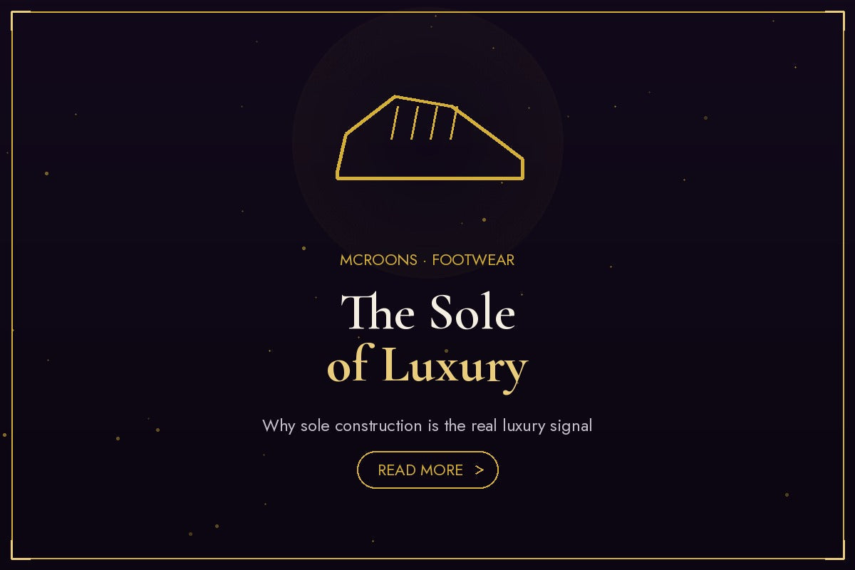 Footwear blog banner - flat gold illustration full-bleed on dark background with shoe icon