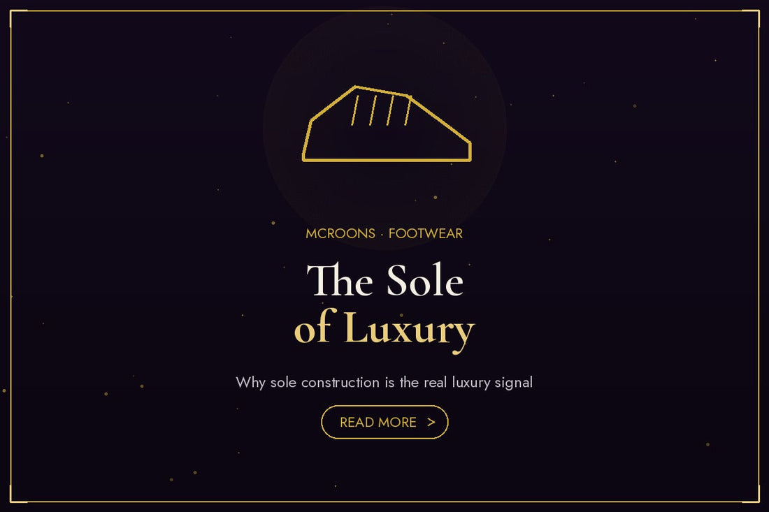 Footwear blog banner - flat gold illustration full-bleed on dark background with shoe icon