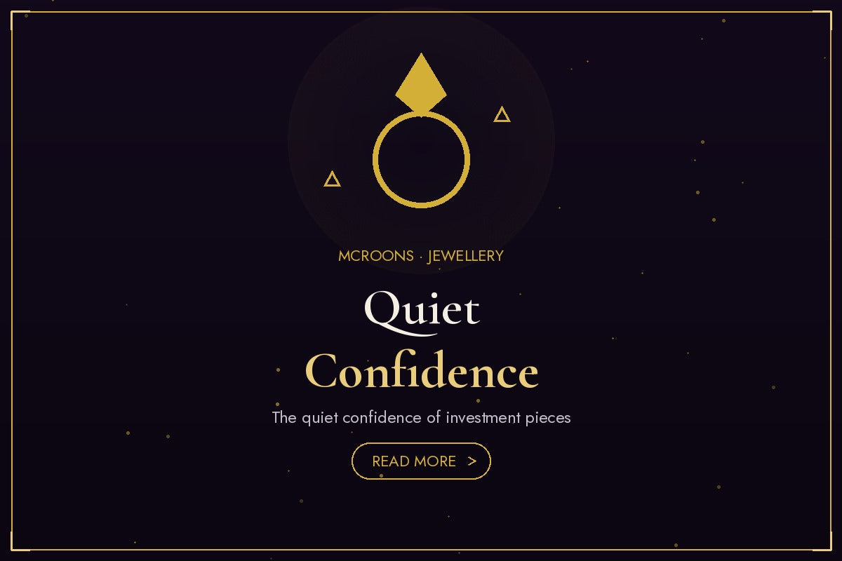 Jewellery blog banner - flat gold illustration full-bleed on dark background with ring icon